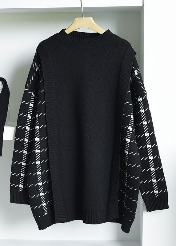 ブラック 厚手 パッチワーク ニットワンピース 冬用