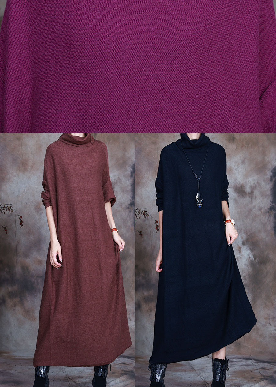 ボヘミアン風 パープル×レッド ルーズニット 休日ワンピース 春