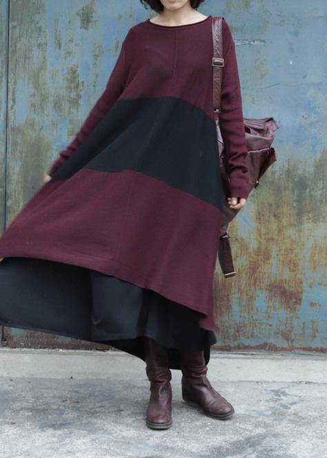 レディース クリスマス サイドオープン（スリット） ニットワンピース 前後差デザイン（ロー・ハイ） レタープリント／クォーツ柄 レッド デイリー セーターワンピース