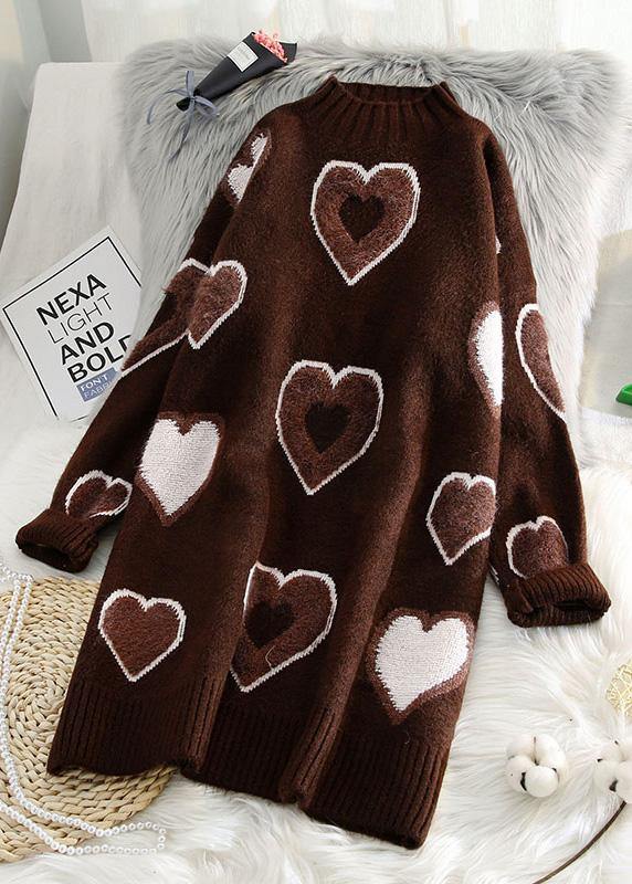 チャンキー レッド ニットワンピース ロング丈 Oネック オーバーサイズ 厚手 ニットウェア