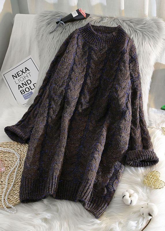 可愛い ブルー セーターワンピース ストリート系 厚手 Oネック ルーズ（バギー） ニットワンピース