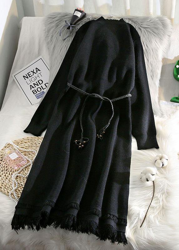 春用 タッセルデザイン セーターウェザー ファッション ベージュ ヒップスター ニットワンピース