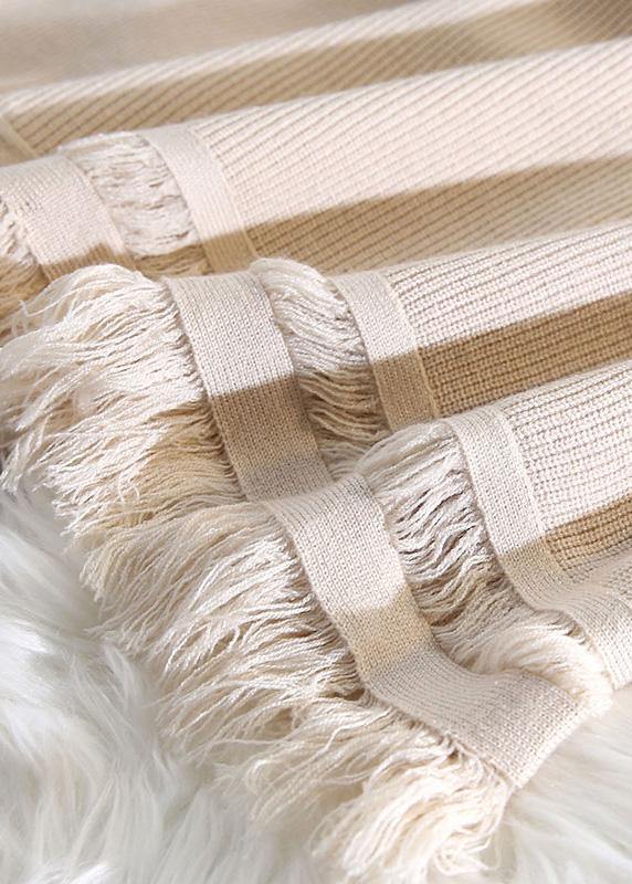 春用 タッセルデザイン セーターウェザー ファッション ベージュ ヒップスター ニットワンピース