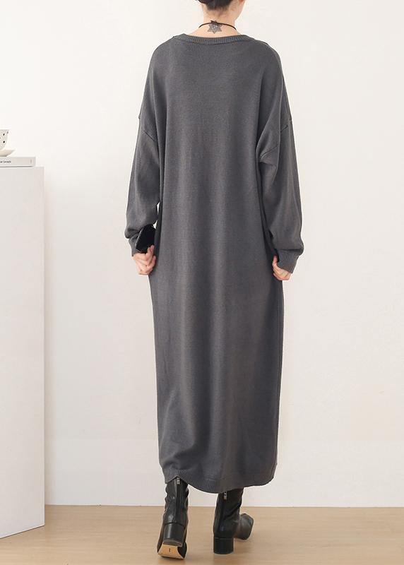 プルオーバー グレー セーターワンピース Oネック 万能（合わせやすい） アート系 春ニットワンピース