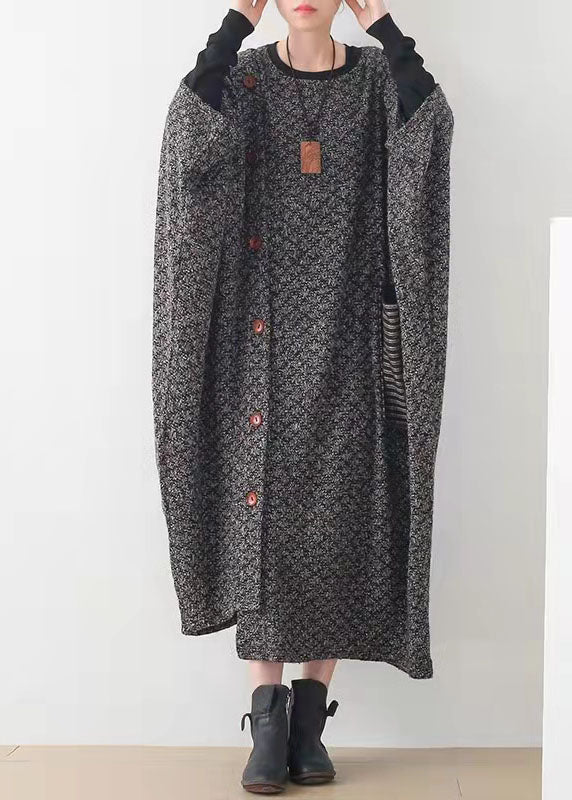 スタイリッシュ ブラック レディース チュニック フード付き マキシ丈 春 ワンピース