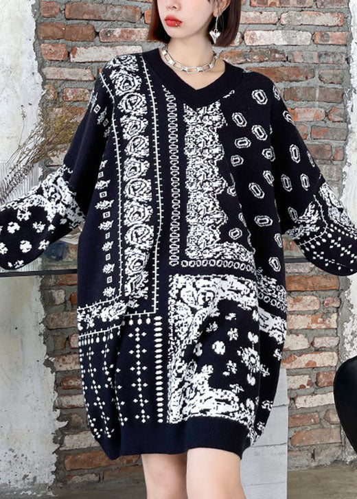 ユニーク レトロ Vネック ジャカード あたたかい 秋 ニットセーター