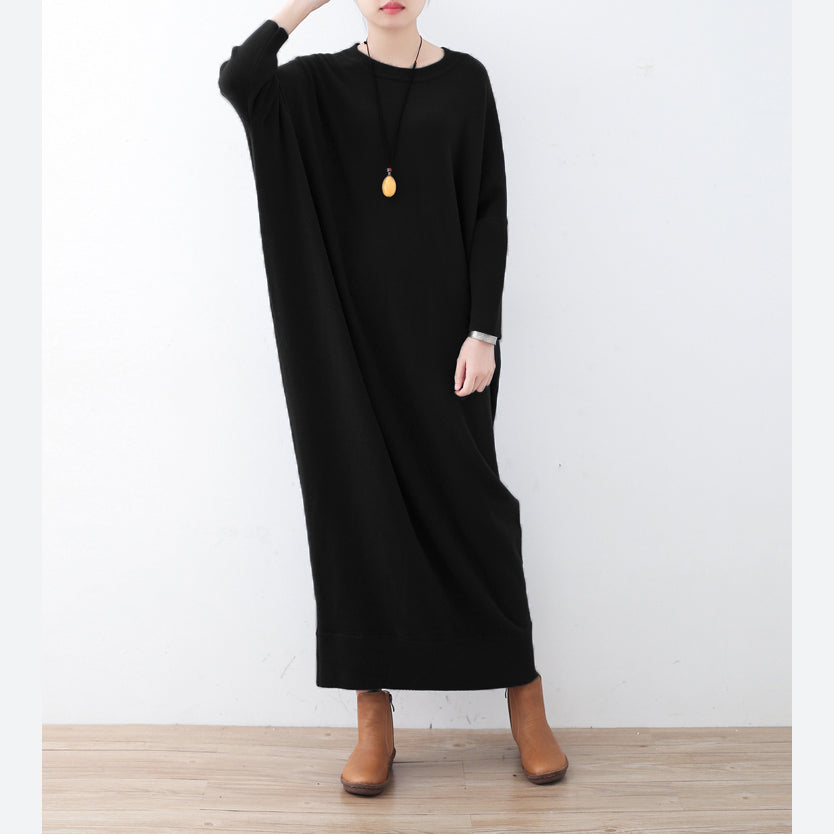 ヴィンテージ ブルー ニットワンピース 大きいサイズ 冬 ファイン バットウィングスリーブ ワンピース